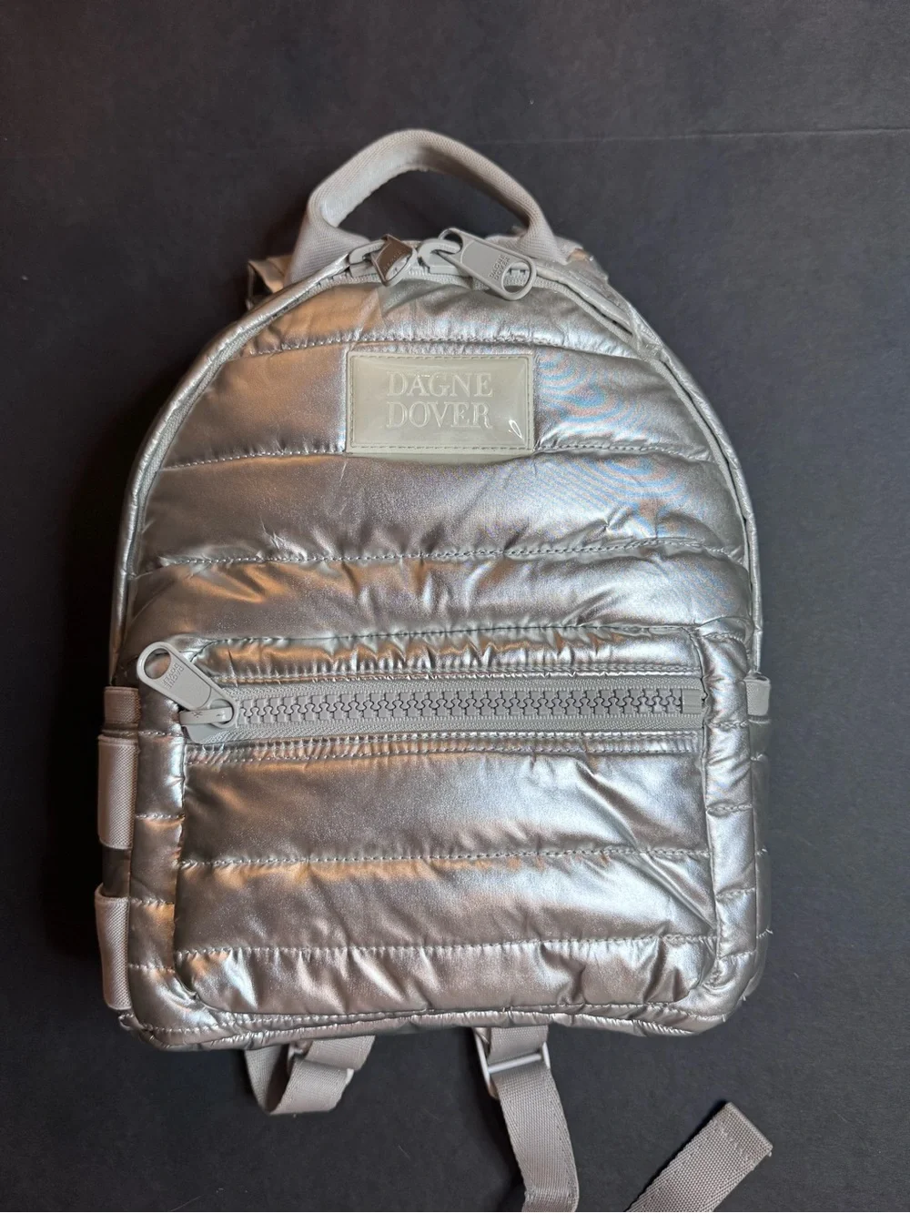 Dagne Dover Silver Quilted Mini Backpack Metallic Lightweight Travel Bag